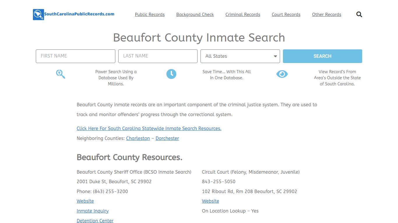 Beaufort County Inmate Search - BCSO Current & Past Jail Records