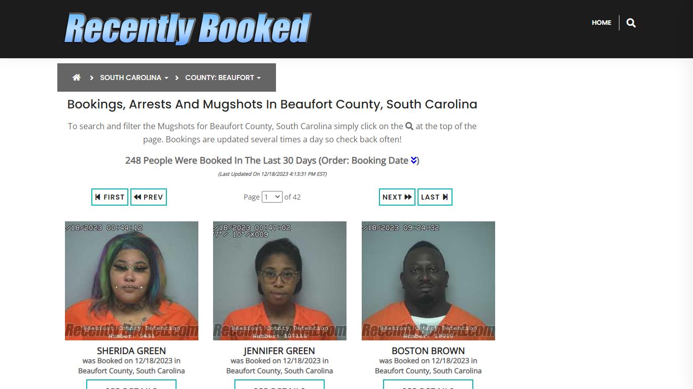 Bookings, Arrests and Mugshots in Beaufort County, South Carolina